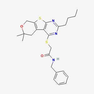 molecular formula C24H29N3O2S2 B4673830 N-benzyl-2-[(5-butyl-12,12-dimethyl-11-oxa-8-thia-4,6-diazatricyclo[7.4.0.02,7]trideca-1(9),2(7),3,5-tetraen-3-yl)sulfanyl]acetamide 