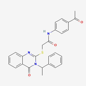 molecular formula C26H23N3O3S B4674015 N-(4-acetylphenyl)-2-{[4-oxo-3-(1-phenylethyl)-3,4-dihydroquinazolin-2-yl]sulfanyl}acetamide 