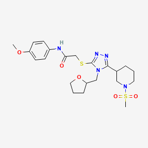 molecular formula C22H31N5O5S2 B4674121 N-(4-methoxyphenyl)-2-({5-[1-(methylsulfonyl)piperidin-3-yl]-4-(tetrahydrofuran-2-ylmethyl)-4H-1,2,4-triazol-3-yl}sulfanyl)acetamide 