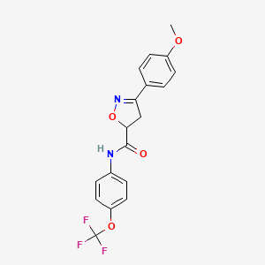 molecular formula C18H15F3N2O4 B4674193 3-(4-methoxyphenyl)-N-[4-(trifluoromethoxy)phenyl]-4,5-dihydro-1,2-oxazole-5-carboxamide 