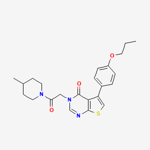 molecular formula C23H27N3O3S B4674640 3-[2-(4-Methylpiperidin-1-yl)-2-oxoethyl]-5-(4-propoxyphenyl)thieno[2,3-d]pyrimidin-4-one 