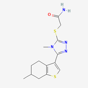 molecular formula C14H18N4OS2 B4674907 2-{[4-methyl-5-(6-methyl-4,5,6,7-tetrahydro-1-benzothiophen-3-yl)-4H-1,2,4-triazol-3-yl]sulfanyl}acetamide 