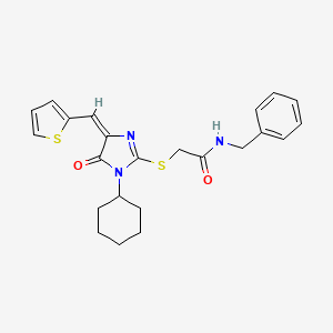 molecular formula C23H25N3O2S2 B4674977 N-BENZYL-2-({1-CYCLOHEXYL-5-OXO-4-[(E)-1-(2-THIENYL)METHYLIDENE]-4,5-DIHYDRO-1H-IMIDAZOL-2-YL}SULFANYL)ACETAMIDE 