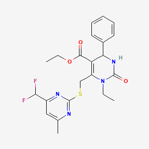 molecular formula C22H24F2N4O3S B4675045 ETHYL 6-({[4-(DIFLUOROMETHYL)-6-METHYL-2-PYRIMIDINYL]SULFANYL}METHYL)-1-ETHYL-2-OXO-4-PHENYL-1,2,3,4-TETRAHYDRO-5-PYRIMIDINECARBOXYLATE 