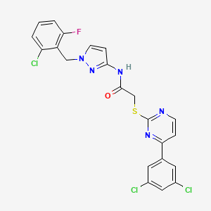molecular formula C22H15Cl3FN5OS B4675435 N~1~-[1-(2-CHLORO-6-FLUOROBENZYL)-1H-PYRAZOL-3-YL]-2-{[4-(3,5-DICHLOROPHENYL)-2-PYRIMIDINYL]SULFANYL}ACETAMIDE 