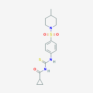 molecular formula C17H23N3O3S2 B467557 N-((4-((4-methylpiperidin-1-yl)sulfonyl)phenyl)carbamothioyl)cyclopropanecarboxamide CAS No. 497081-34-2