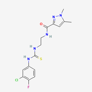 molecular formula C15H17ClFN5OS B4675578 N~3~-(2-{[(3-CHLORO-4-FLUOROANILINO)CARBOTHIOYL]AMINO}ETHYL)-1,5-DIMETHYL-1H-PYRAZOLE-3-CARBOXAMIDE 