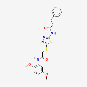 molecular formula C21H22N4O4S2 B4675799 N-(5-((2-((2,5-dimethoxyphenyl)amino)-2-oxoethyl)thio)-1,3,4-thiadiazol-2-yl)-3-phenylpropanamide 