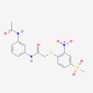 molecular formula C17H17N3O6S2 B4675969 N-(3-acetamidophenyl)-2-(4-methylsulfonyl-2-nitrophenyl)sulfanylacetamide 