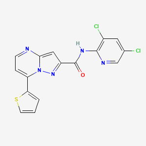molecular formula C16H9Cl2N5OS B4676353 N-(3,5-DICHLORO-2-PYRIDYL)-7-(2-THIENYL)PYRAZOLO[1,5-A]PYRIMIDINE-2-CARBOXAMIDE 
