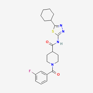 molecular formula C21H25FN4O2S B4676770 N-(5-cyclohexyl-1,3,4-thiadiazol-2-yl)-1-(3-fluorobenzoyl)piperidine-4-carboxamide 
