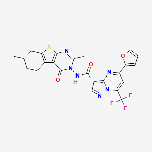 molecular formula C24H19F3N6O3S B4676867 N-[2,7-DIMETHYL-4-OXO-5,6,7,8-TETRAHYDRO[1]BENZOTHIENO[2,3-D]PYRIMIDIN-3(4H)-YL]-5-(2-FURYL)-7-(TRIFLUOROMETHYL)PYRAZOLO[1,5-A]PYRIMIDINE-3-CARBOXAMIDE 