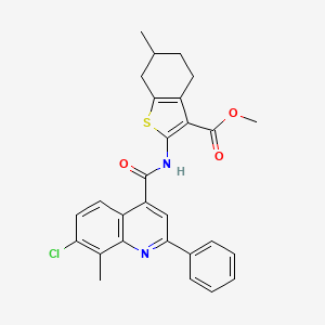 molecular formula C28H25ClN2O3S B4677810 Methyl 2-{[(7-chloro-8-methyl-2-phenylquinolin-4-yl)carbonyl]amino}-6-methyl-4,5,6,7-tetrahydro-1-benzothiophene-3-carboxylate 