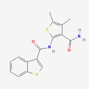 molecular formula C16H14N2O2S2 B4677997 N-(3-CARBAMOYL-4,5-DIMETHYL-2-THIENYL)-1-BENZOTHIOPHENE-3-CARBOXAMIDE 