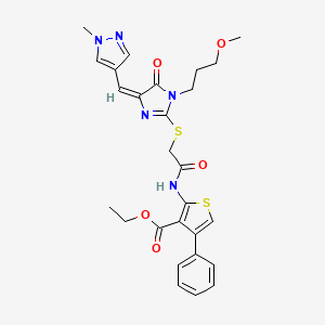 molecular formula C27H29N5O5S2 B4677999 ETHYL 2-{[2-({1-(3-METHOXYPROPYL)-4-[(E)-1-(1-METHYL-1H-PYRAZOL-4-YL)METHYLIDENE]-5-OXO-4,5-DIHYDRO-1H-IMIDAZOL-2-YL}SULFANYL)ACETYL]AMINO}-4-PHENYL-3-THIOPHENECARBOXYLATE 
