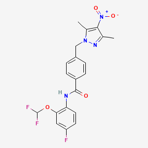 molecular formula C20H17F3N4O4 B4678301 N~1~-[2-(DIFLUOROMETHOXY)-4-FLUOROPHENYL]-4-[(3,5-DIMETHYL-4-NITRO-1H-PYRAZOL-1-YL)METHYL]BENZAMIDE 