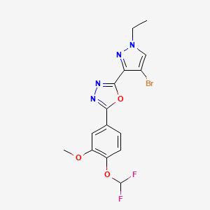 molecular formula C15H13BrF2N4O3 B4679745 2-(4-bromo-1-ethyl-1H-pyrazol-3-yl)-5-[4-(difluoromethoxy)-3-methoxyphenyl]-1,3,4-oxadiazole 