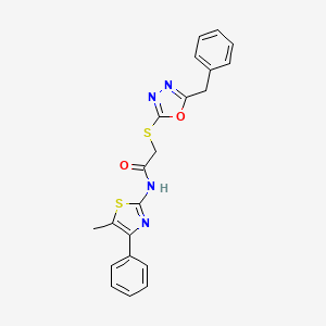 molecular formula C21H18N4O2S2 B4679840 2-[(5-benzyl-1,3,4-oxadiazol-2-yl)sulfanyl]-N-(5-methyl-4-phenyl-1,3-thiazol-2-yl)acetamide 