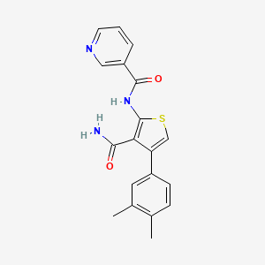 molecular formula C19H17N3O2S B4679880 N-[3-CARBAMOYL-4-(3,4-DIMETHYLPHENYL)-2-THIENYL]NICOTINAMIDE 