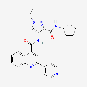 molecular formula C26H26N6O2 B4680018 N-{3-[(cyclopentylamino)carbonyl]-1-ethyl-1H-pyrazol-4-yl}-2-(4-pyridinyl)-4-quinolinecarboxamide 