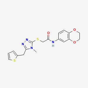 molecular formula C18H18N4O3S2 B4680236 N-(2,3-dihydro-1,4-benzodioxin-6-yl)-2-[[4-methyl-5-(thiophen-2-ylmethyl)-1,2,4-triazol-3-yl]sulfanyl]acetamide 