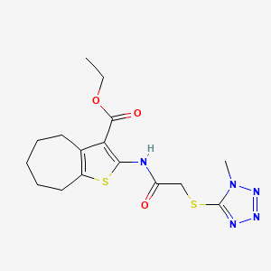 molecular formula C16H21N5O3S2 B4680253 ethyl 2-({[(1-methyl-1H-tetrazol-5-yl)thio]acetyl}amino)-5,6,7,8-tetrahydro-4H-cyclohepta[b]thiophene-3-carboxylate 