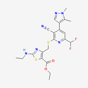 molecular formula C21H22F2N6O2S2 B4680436 ETHYL 4-({[3-CYANO-6-(DIFLUOROMETHYL)-4-(1,5-DIMETHYL-1H-PYRAZOL-4-YL)-2-PYRIDYL]SULFANYL}METHYL)-2-(ETHYLAMINO)-1,3-THIAZOLE-5-CARBOXYLATE 