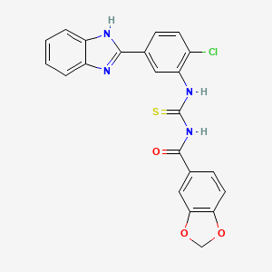 molecular formula C22H15ClN4O3S B4680501 N-({[5-(1H-benzimidazol-2-yl)-2-chlorophenyl]amino}carbonothioyl)-1,3-benzodioxole-5-carboxamide 