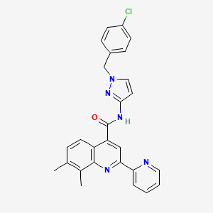 molecular formula C27H22ClN5O B4680574 N-[1-(4-chlorobenzyl)-1H-pyrazol-3-yl]-7,8-dimethyl-2-(2-pyridinyl)-4-quinolinecarboxamide 