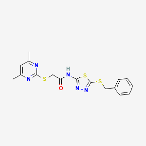 molecular formula C17H17N5OS3 B4681235 N-[5-(benzylsulfanyl)-1,3,4-thiadiazol-2-yl]-2-[(4,6-dimethylpyrimidin-2-yl)sulfanyl]acetamide 