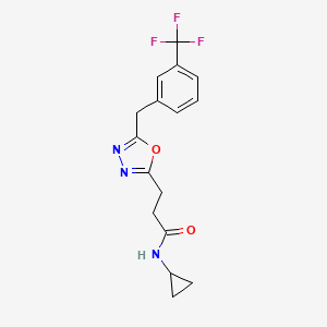 molecular formula C16H16F3N3O2 B4681432 N-cyclopropyl-3-{5-[3-(trifluoromethyl)benzyl]-1,3,4-oxadiazol-2-yl}propanamide 