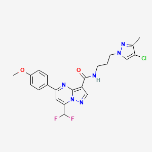 molecular formula C22H21ClF2N6O2 B4681469 N-[3-(4-chloro-3-methyl-1H-pyrazol-1-yl)propyl]-7-(difluoromethyl)-5-(4-methoxyphenyl)pyrazolo[1,5-a]pyrimidine-3-carboxamide 