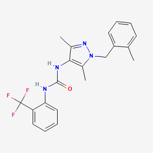molecular formula C21H21F3N4O B4681548 N-[3,5-dimethyl-1-(2-methylbenzyl)-1H-pyrazol-4-yl]-N'-[2-(trifluoromethyl)phenyl]urea 