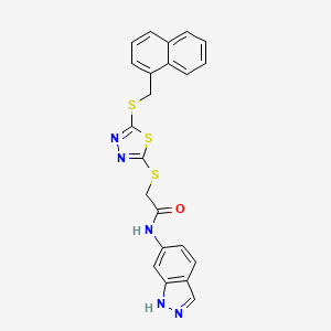 molecular formula C22H17N5OS3 B4681642 N-(1H-indazol-6-yl)-2-[[5-(naphthalen-1-ylmethylsulfanyl)-1,3,4-thiadiazol-2-yl]sulfanyl]acetamide 