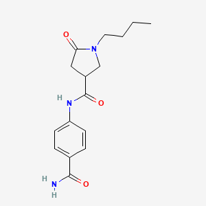 molecular formula C16H21N3O3 B4681722 N-[4-(aminocarbonyl)phenyl]-1-butyl-5-oxo-3-pyrrolidinecarboxamide 