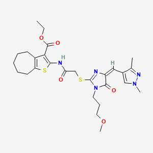 molecular formula C27H35N5O5S2 B4681922 ethyl 2-[({[4-[(1,3-dimethyl-1H-pyrazol-4-yl)methylene]-1-(3-methoxypropyl)-5-oxo-4,5-dihydro-1H-imidazol-2-yl]thio}acetyl)amino]-5,6,7,8-tetrahydro-4H-cyclohepta[b]thiophene-3-carboxylate 