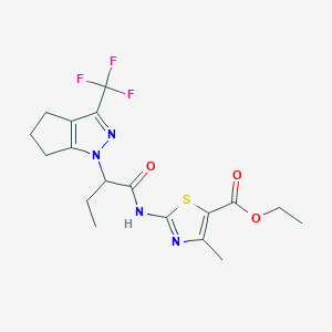 molecular formula C18H21F3N4O3S B4681949 ethyl 4-methyl-2-({2-[3-(trifluoromethyl)-5,6-dihydrocyclopenta[c]pyrazol-1(4H)-yl]butanoyl}amino)-1,3-thiazole-5-carboxylate 