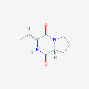 molecular formula C9H12N2O2 B046824 Pyrrolo[1,2-a]pyrazine-1,4-dione, 3-ethylidenehexahydro-, (3Z,8aS)-(9CI) CAS No. 114604-89-6