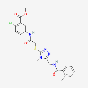 molecular formula C22H22ClN5O4S B4682430 methyl 2-chloro-5-[({[4-methyl-5-({[(2-methylphenyl)carbonyl]amino}methyl)-4H-1,2,4-triazol-3-yl]sulfanyl}acetyl)amino]benzoate 