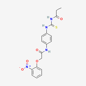molecular formula C18H18N4O5S B4682857 N-[(4-{[(2-nitrophenoxy)acetyl]amino}phenyl)carbamothioyl]propanamide 