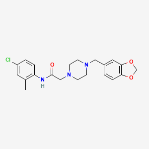 molecular formula C21H24ClN3O3 B4683402 2-[4-(1,3-benzodioxol-5-ylmethyl)piperazin-1-yl]-N-(4-chloro-2-methylphenyl)acetamide 