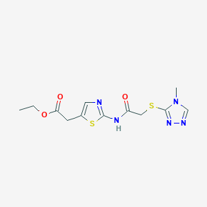molecular formula C12H15N5O3S2 B4683989 ETHYL 2-[2-({2-[(4-METHYL-4H-1,2,4-TRIAZOL-3-YL)SULFANYL]ACETYL}AMINO)-1,3-THIAZOL-5-YL]ACETATE 