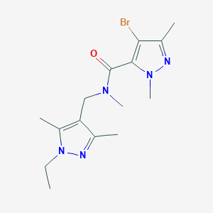 molecular formula C15H22BrN5O B4684059 4-bromo-N-[(1-ethyl-3,5-dimethyl-1H-pyrazol-4-yl)methyl]-N,1,3-trimethyl-1H-pyrazole-5-carboxamide 