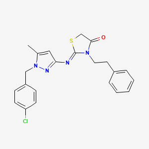 molecular formula C22H21ClN4OS B4684083 2-{[1-(4-CHLOROBENZYL)-5-METHYL-1H-PYRAZOL-3-YL]IMINO}-3-PHENETHYL-1,3-THIAZOLAN-4-ONE 