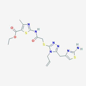 molecular formula C18H21N7O3S3 B4684178 ETHYL 2-[2-({5-[(2-AMINO-1,3-THIAZOL-4-YL)METHYL]-4-(PROP-2-EN-1-YL)-4H-1,2,4-TRIAZOL-3-YL}SULFANYL)ACETAMIDO]-4-METHYL-1,3-THIAZOLE-5-CARBOXYLATE 