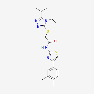 molecular formula C20H25N5OS2 B4684227 N-[4-(3,4-DIMETHYLPHENYL)-1,3-THIAZOL-2-YL]-2-[(4-ETHYL-5-ISOPROPYL-4H-1,2,4-TRIAZOL-3-YL)SULFANYL]ACETAMIDE 