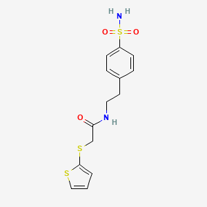 molecular formula C14H16N2O3S3 B4684273 N-[2-(4-sulfamoylphenyl)ethyl]-2-thiophen-2-ylsulfanylacetamide 