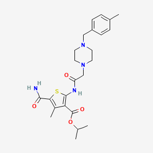 molecular formula C24H32N4O4S B4684414 isopropyl 5-(aminocarbonyl)-4-methyl-2-({[4-(4-methylbenzyl)-1-piperazinyl]acetyl}amino)-3-thiophenecarboxylate 