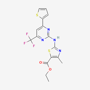 molecular formula C16H13F3N4O2S2 B4688088 ETHYL 4-METHYL-2-{[4-(2-THIENYL)-6-(TRIFLUOROMETHYL)-2-PYRIMIDINYL]AMINO}-1,3-THIAZOLE-5-CARBOXYLATE 