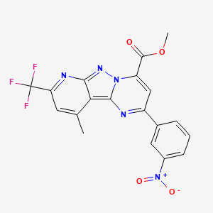 molecular formula C19H12F3N5O4 B4688417 methyl 13-methyl-4-(3-nitrophenyl)-11-(trifluoromethyl)-3,7,8,10-tetrazatricyclo[7.4.0.02,7]trideca-1,3,5,8,10,12-hexaene-6-carboxylate 